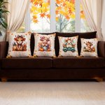 Personalized Autumn Highland Cow Pumpkin Soft Throw Pillow Cover with Name Home Decor Birthday Thanksgiving Day Gift for Family Kids