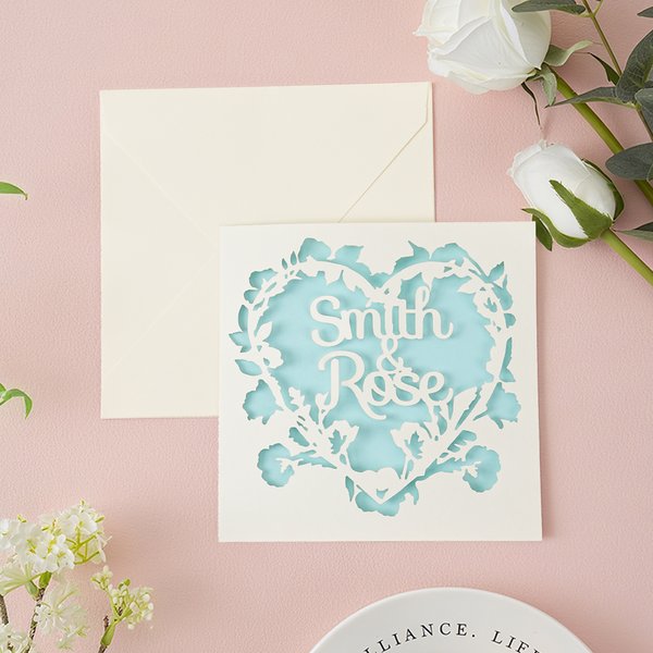 Personalized Multicolour Floral Heart Hollow Design Greeting Card with Name Date and Free Envelope Wedding Anniversary for Newlyweds