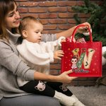 Personalized Santa Hat Initial Cartoon Character Red Large Jute Tote Bag with Name Daily Use Christmas Gift for Family Friends