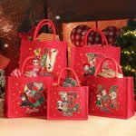 Personalized Santa Hat Initial Cartoon Character Red Large Jute Tote Bag with Name Daily Use Christmas Gift for Family Friends