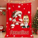 Coperta morbida natalizia personalizzata con personaggio in stile cartone animato iniziale e nome decor per casa regalo di Natale per famiglia e amici