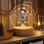 Luz nocturna LED personalizada de vaquerita con nombre y base de madera para decoración de habitación regalo de cumpleaños o Navidad para niñas