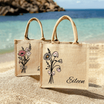 Acuarela Personalizada Nacimiento Flor Ramo Grande Bolsa de Yute con Nombre Dama de honor Día de la Madre Cumpleaños de regalo para las mujeres