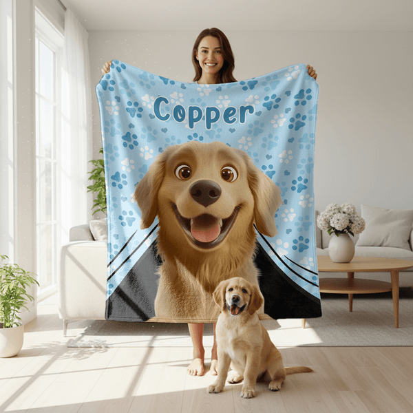 Personalised Cute Cartoon Dog Paw Print Soft Throw Blanket with Name Home Decor Birthday Gift for Pet Owner Lover