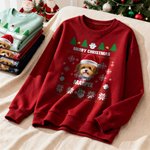 Personalised Multicolor Santa Hat 1-2 Pet Face Photos Soft Sweatshirt with Name Christmas Gift for Pet Owners