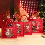 Personalized Santa Hat Initial Cartoon Character Red Large Jute Tote Bag with Name Daily Use Christmas Gift for Family Friends