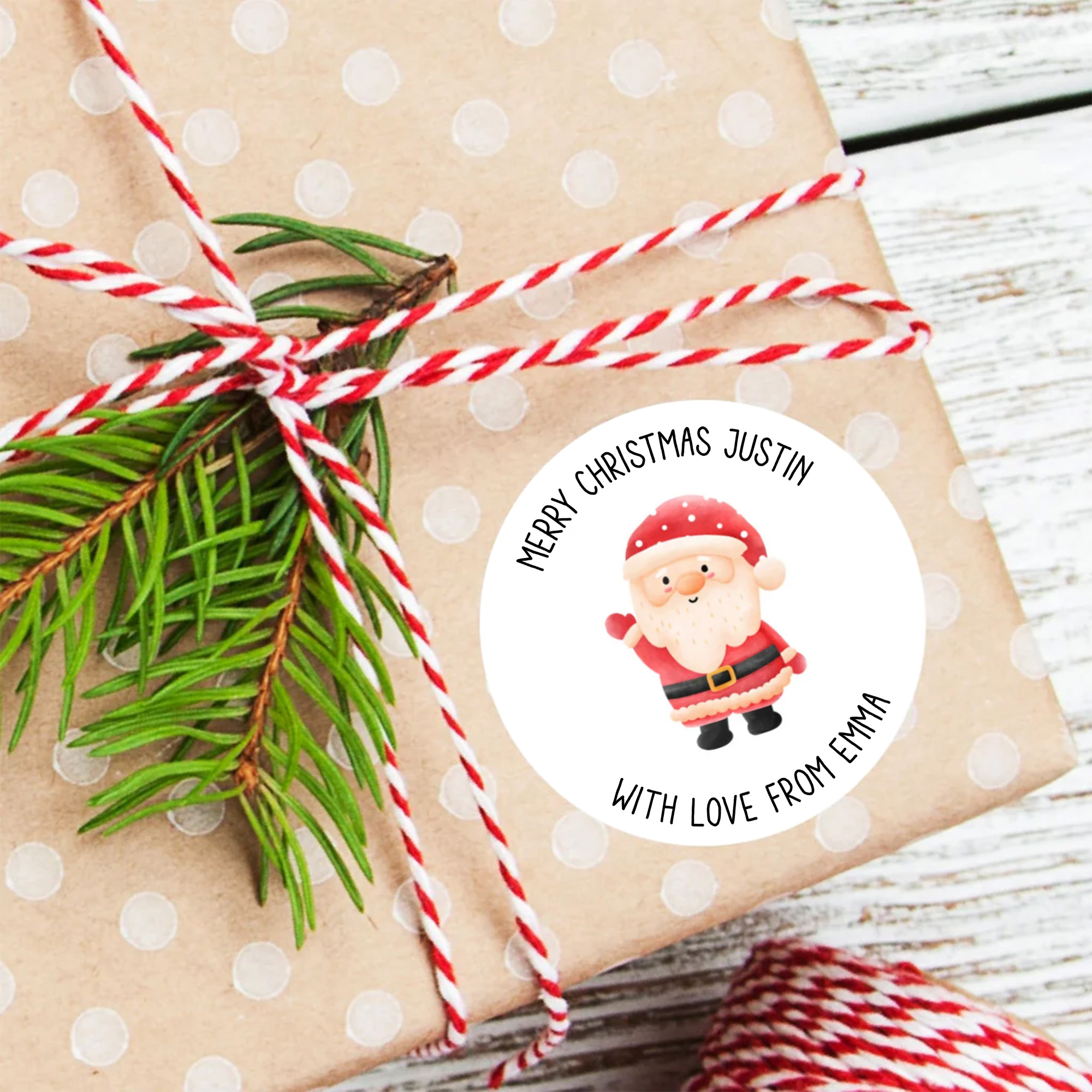 Adesivi impermeabili personalizzati di Babbo Natale e dell'omino di pan di zenzero con nome Regalo per la festa di Natale per gli amici della famiglia