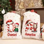 Gepersonaliseerde kerstmuts initiaal cartoon karakter canvas koord Gift Bag met naam kerstcadeau voor vrienden familie