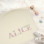 Personalized Colorful Floral Soft Cotton Knit Baby Blanket with Embroidered Name Birthday Baby Shower Gift for Newborns New Parents