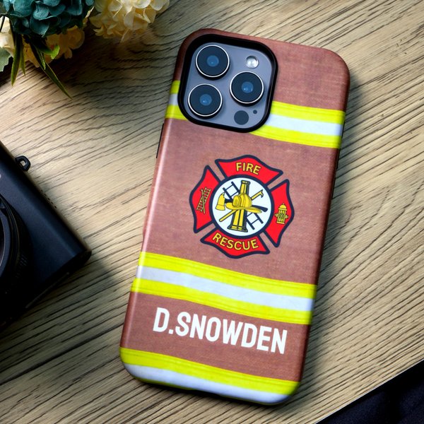 Personalised Maltese Cross Firefighter Uniform Glossy Matte Phone Case with Name for iPhone Samsung Thanksgiving Day Birthday Gift for Firefighters