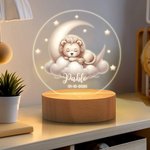 Luz nocturna LED personalizada de animales dormidos con diseño de luna y estrella base de madera fecha y nombre regalo de cumpleaños para niños