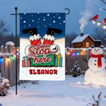 Drapeau de jardin personnalisé Père Noël Stop Here Chimney Santa Claus avec texte Yard Porch Decor Christmas Gift for Family Gardening Lovers
