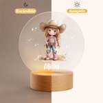 Luz nocturna LED personalizada de vaquerita con nombre y base de madera para decoración de habitación regalo de cumpleaños o Navidad para niñas