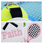 Personalized Multicolor Tennis Racket Design Bag Tag Keychain with Embroidered Name Birthday Club Team Gift for Tennis Players Lovers