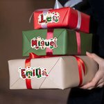 Etiquetas de regalo personalizadas e impermeables con nombre y diseño de Papá Noel y reno para decoraciones navideñas para familia y amigos