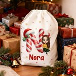 Gepersonaliseerde kerstmuts initiaal cartoon karakter canvas koord Gift Bag met naam kerstcadeau voor vrienden familie