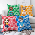 Personalized Checkerboard Cartoon Character Multicolor Soft Throw Pillow Cover with Name Home Decor Birthday Gift for Kids Family