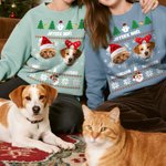 Personalised Multicolor Santa Hat 1-2 Pet Face Photos Soft Sweatshirt with Name Christmas Gift for Pet Owners