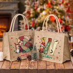 Personalised Cartoon Characters Snowflake Initial Jute Tote Bag with Name Christmas Daily Use Gift for Family Friends
