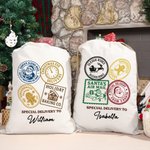 Personalised Christmas Stamp Special Delivery Drawstring Canvas Gift Bag with Name Christmas Eve Party Favors for Kids Friends Family