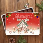 Personalised 1-8 Gingerbread Men House Pattern Biscuit Tin Storage Box with Text Title and Names Christmas Gift for Kids Family Friends