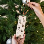 Personalized Wooden Ribbon Cribbage Board Ornament with Engraved Text Christmas Gift for Cribbage Lover Family Couple