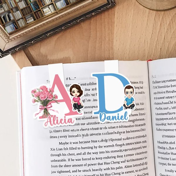 Marcapáginas magnético personalizado de personajes animados con flores de nacimiento y nombre regalo de cumpleaños para amantes de los libros