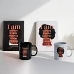 Personalized I Am Unstoppable Black Woman Journal Notebook Ceramic Mug with Name Daily Use Birthday Motivational Gift for Women