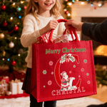 Sac de jute rouge écologique avec nom et initiales Utilisation quotidienne Cadeau de Noël pour la famille et les amis