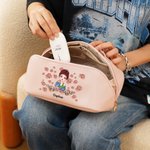 Personalised Cartoon Girl Flying Birth Flower PU Leather Wide Opening Makeup Bag with Name Christmas Birthday Gift for Girls Women