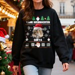 Personalised Multicolor Santa Hat 1-2 Pet Face Photos Soft Sweatshirt with Name Christmas Gift for Pet Owners