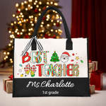 Personalised Best Teacher Cute Christmas Letter Large Cotton and Linen Tote Bag with Name and Text Christmas Gift for Teacher