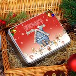 Personalised 1-8 Gingerbread Men House Pattern Biscuit Tin Storage Box with Text Title and Names Christmas Gift for Kids Family Friends