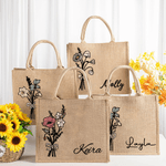 Acuarela Personalizada Nacimiento Flor Ramo Grande Bolsa de Yute con Nombre Dama de honor Día de la Madre Cumpleaños de regalo para las mujeres