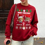 Personalised Multicolor Santa Hat 1-2 Pet Face Photos Soft Sweatshirt with Name Christmas Gift for Pet Owners