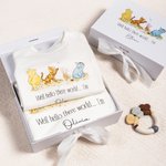 Personalized Classic Winnie the Pooh 100% Cotton Baby Romper Hat Blanket Outfit with Name and Gift Box Baby Shower Gift for Newborn New Parents