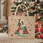 Personalisierte Weihnachtsbaum Schneeflocke Initial Jute Tote Tasche mit Namen Weihnachten täglichen Gebrauch Geschenk für Kinder Frauen
