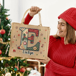 Personalisierte Weihnachtsbaum Schneeflocke Initial Jute Tote Tasche mit Namen Weihnachten täglichen Gebrauch Geschenk für Kinder Frauen
