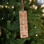 Personalized Wooden Ribbon Cribbage Board Ornament with Engraved Text Christmas Gift for Cribbage Lover Family Couple