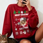Personalised Multicolor Santa Hat 1-2 Pet Face Photos Soft Sweatshirt with Name Christmas Gift for Pet Owners