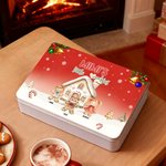 Personalised 1-8 Gingerbread Men House Pattern Biscuit Tin Storage Box with Text Title and Names Christmas Gift for Kids Family Friends