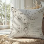 Gepersonaliseerd Toile De Jouy Bloemen Kruis Bijbel Hoofdstuk Zacht Kussenovertrek met Naam Doop Verjaardag Kerstcadeau voor Meisjes Christenen