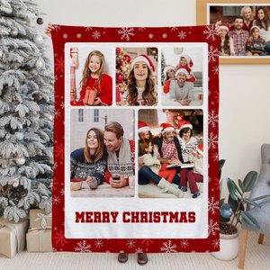 Personalised 3-9 Photos Collage Super Soft Blanket with Text Home Decor Christmas Gift for Family Friends