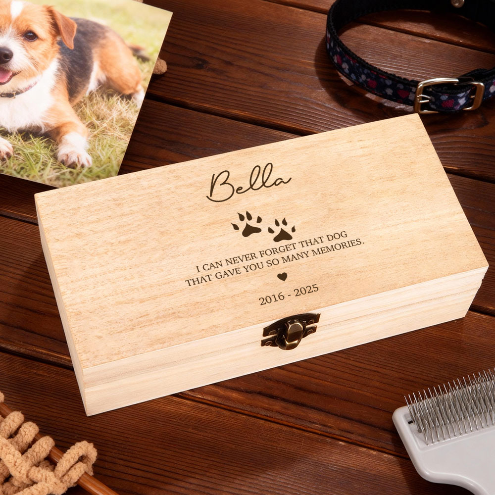 Boîte de rangement en bois personnalisée avec nom, texte et date Cadeau d'anniversaire et de commémoration pour les propriétaires d'animaux de compagnie