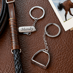 Personalised Horse Stirrups Keychain with Name Backpack Accessory Birthday Competition Day Daily Use Gift for Horse Owners Riders Lovers