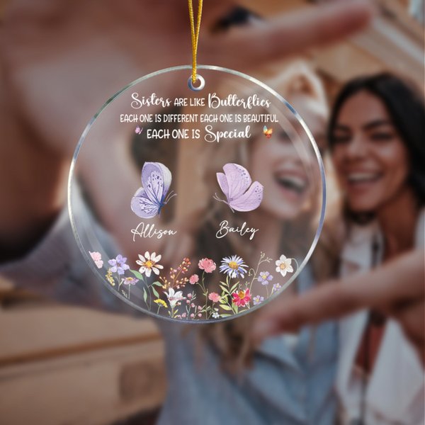 Personalisierte bunte Blume 2-10 Schmetterlinge Design klar Acryl Ornament mit Namen Baumschmuck Weihnachtsgeschenk für Schwestern Besties