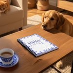 Personalised Toile De Jouy 1-7 Line Art Dogs Cats A5 Spiral Journal Notebook with Names Memorial Birthday Gift for Pet Owners Lovers