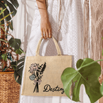 Acuarela Personalizada Nacimiento Flor Ramo Grande Bolsa de Yute con Nombre Dama de honor Día de la Madre Cumpleaños de regalo para las mujeres