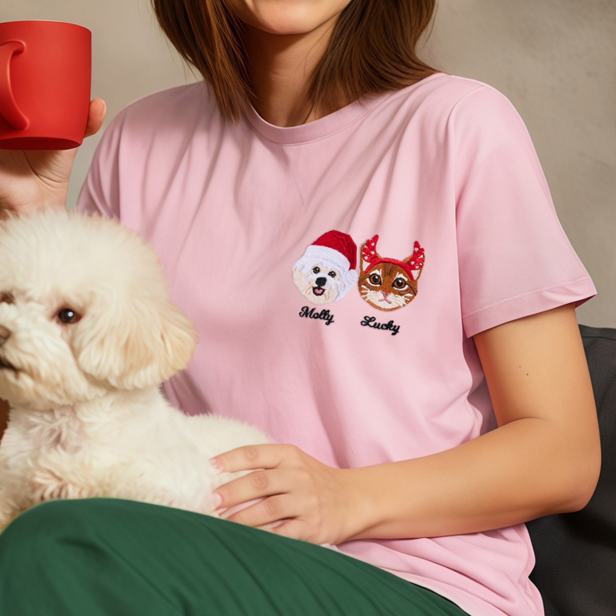 Personnalisé 1-3 Pet Face Photos Soft T-shirt Sweatshirt Hoodie avec Nom brodé Anniversaire Noël Cadeau pour les amoureux des animaux de compagnie