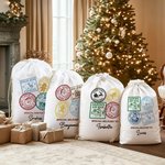 Personalised Christmas Stamp Special Delivery Drawstring Canvas Gift Bag with Name Christmas Eve Party Favors for Kids Friends Family